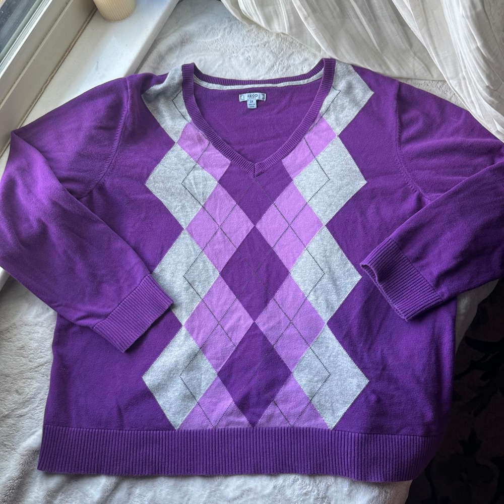 Y2K Purple Argyle Sweater Preppy Long Sleeve Skater